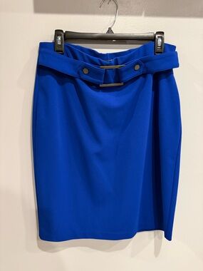 Tailored Cobalt Blue Belted Pencil Skirt